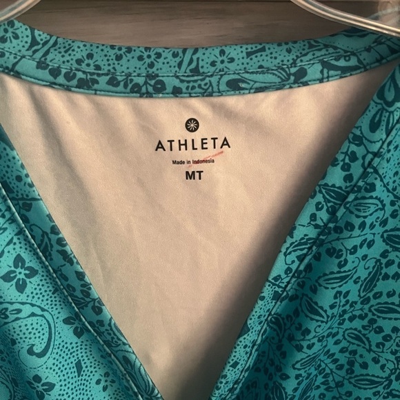 Athleta Nectar Faux Wrap Turquoise Paisley Printed Ruched Dress Athleisure - Picture 7 of 8
